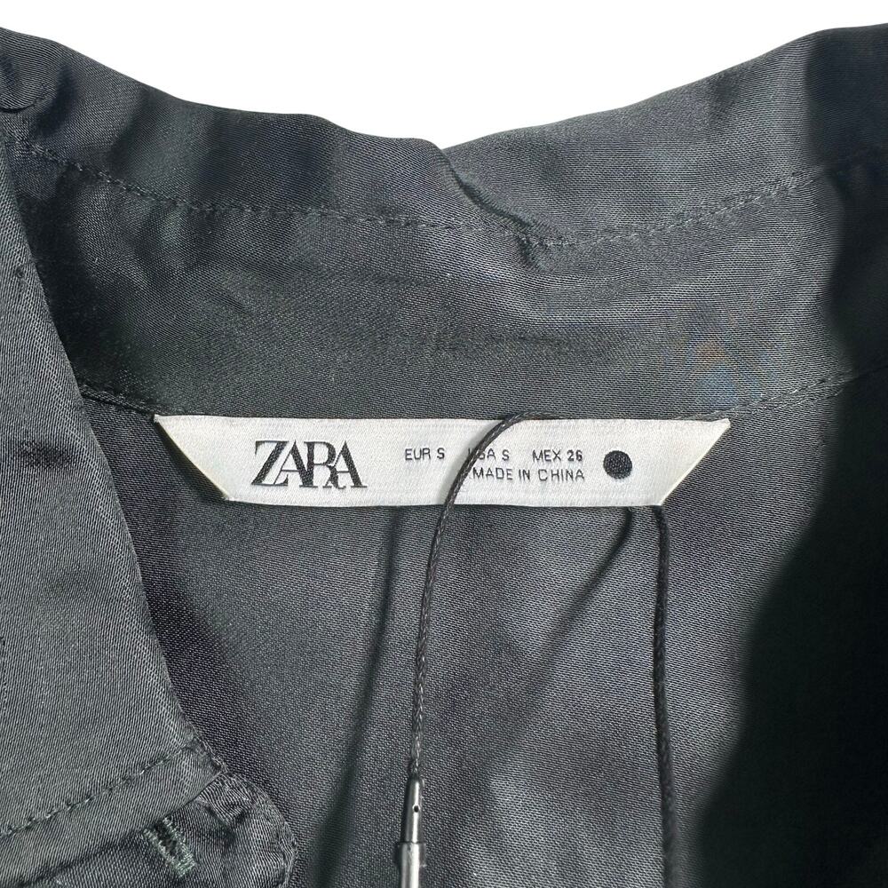 Zara | Women | Emerald Green Satin Floral Sequin LS Button Up Blouse | Small - Picture 8 of 16